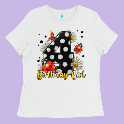 Ladybug Birthday Girl Age 4 Ladies Tee Designed By Lillyallendesigns
