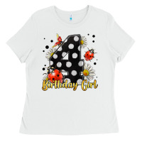 White ladybug birthday girl age 4 Ladies Tee - LillyAllenDesigns