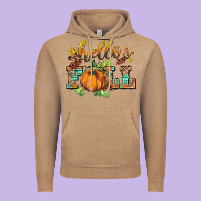 Hello Fall Pumpkin Vintage Hoodie Designed By Barkaloodesign