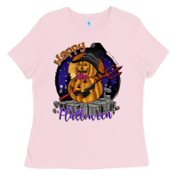 Bubblegum Pink Happy Halloween Ladies Tee - SublimationCraftShop