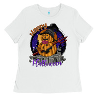 White Happy Halloween Ladies Tee - SublimationCraftShop