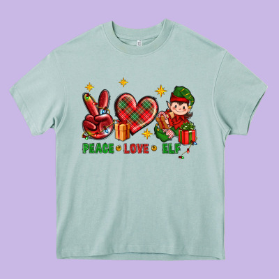Peace Love Elf Christmas Heavy Core Tee Designed By Bundleandbundleshop