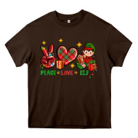 Chocolate Brown Peace Love Elf Christmas Heavy Core Tee - BundleAndBundleShop