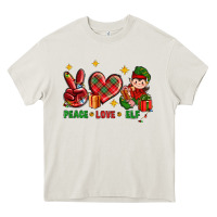 Cream Peace Love Elf Christmas Heavy Core Tee - BundleAndBundleShop