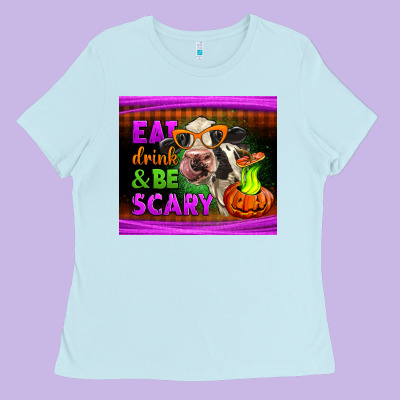 Eat Drink And Be Scary Cow Ladies Tee Designed By Lillyallendesigns