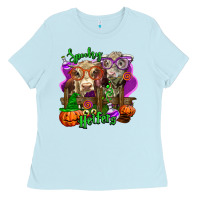 Baby Blue spooky halloween cows Ladies Tee - LillyAllenDesigns