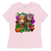Bubblegum Pink spooky halloween cows Ladies Tee - LillyAllenDesigns