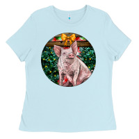 Baby Blue christmas pig Ladies Tee - LillyAllenDesigns