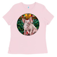 Bubblegum Pink christmas pig Ladies Tee - LillyAllenDesigns