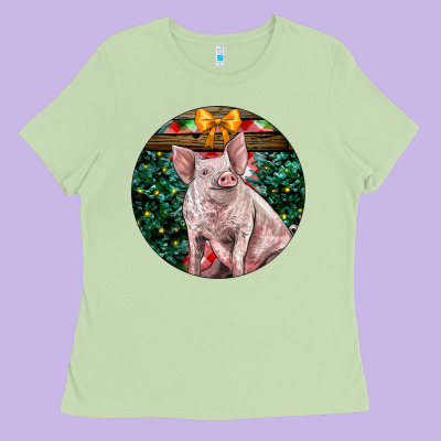 Christmas Pig Ladies Tee Designed By Lillyallendesigns
