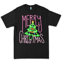 Black Merry Neon Christmas Premium Tee - CowhideDigitalArt
