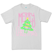 Dove Grey Merry Neon Christmas Premium Tee - CowhideDigitalArt