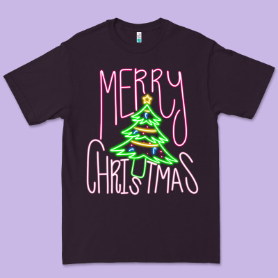 Merry Neon Christmas Premium Tee Designed By Cowhidedigitalart