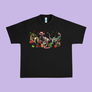 Three Christmas Dinosaurs Urban Heavy Tee Designed By Lillyallendesigns