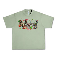 Oil Green Three Christmas Dinosaurs Urban Heavy Tee - LillyAllenDesigns
