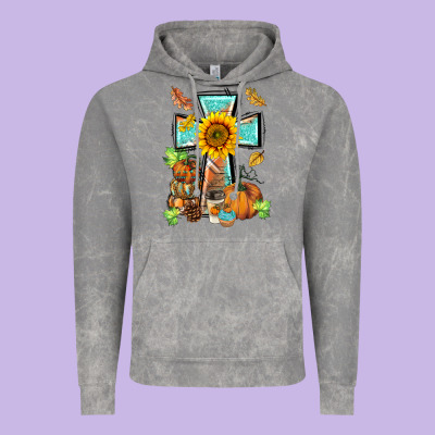 Western Thankful Cross Pumpkin Vintage Hoodie Designed By Barkaloodesign