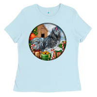 Baby Blue ameraucana rooster christmas Ladies Tee - LillyAllenDesigns