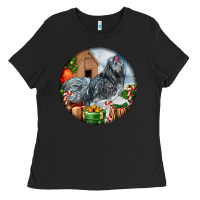 Black ameraucana rooster christmas Ladies Tee - LillyAllenDesigns