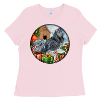 Bubblegum Pink ameraucana rooster christmas Ladies Tee - LillyAllenDesigns