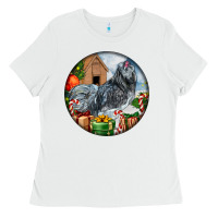 White ameraucana rooster christmas Ladies Tee - LillyAllenDesigns