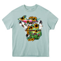 Arona Cowhide Michigan map Heavy Core Tee - RanaPortraitStore