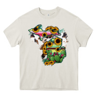 Cream Cowhide Michigan map Heavy Core Tee - RanaPortraitStore