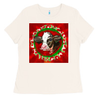 Bone christmas holstein calf face Ladies Tee - LillyAllenDesigns
