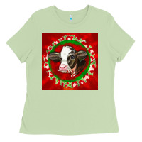 Matcha christmas holstein calf face Ladies Tee - LillyAllenDesigns