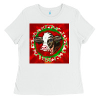 White christmas holstein calf face Ladies Tee - LillyAllenDesigns