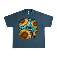 Midnight Navy sunflower cowhide and turquoise patches Urban Heavy Tee - RanaPortraitStore
