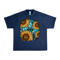 Navy sunflower cowhide and turquoise patches Urban Heavy Tee - RanaPortraitStore