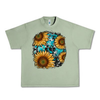 Oil Green sunflower cowhide and turquoise patches Urban Heavy Tee - RanaPortraitStore