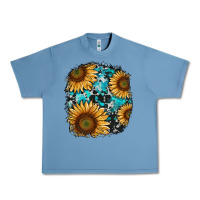Pebble Blue sunflower cowhide and turquoise patches Urban Heavy Tee - RanaPortraitStore