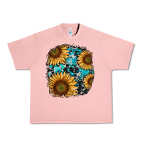 Salmon sunflower cowhide and turquoise patches Urban Heavy Tee - RanaPortraitStore