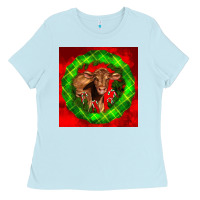 Baby Blue christmas red angus calf Ladies Tee - LillyAllenDesigns