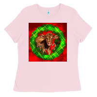 Bubblegum Pink christmas red angus calf Ladies Tee - LillyAllenDesigns
