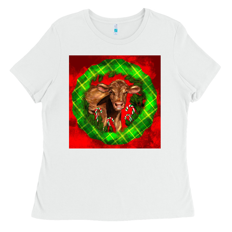 Christmas Red Angus Calf Ladies Tee by LillyAllenDesigns | Teevron