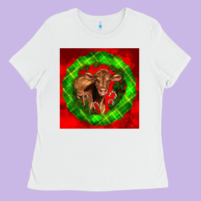 Christmas Red Angus Calf Ladies Tee Designed By Lillyallendesigns