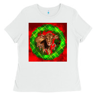 White christmas red angus calf Ladies Tee - LillyAllenDesigns