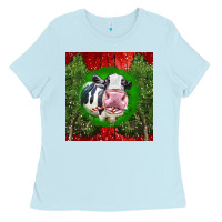 Baby Blue christmas holstein Ladies Tee - LillyAllenDesigns