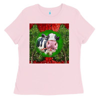 Bubblegum Pink christmas holstein Ladies Tee - LillyAllenDesigns