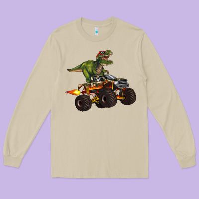 Monster Truck And T Rex Dinosaur Long Sleeve Tee Designed By Artiststas