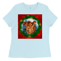 Baby Blue christmas red angus calf head Ladies Tee - LillyAllenDesigns