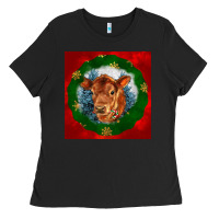 Black christmas red angus calf head Ladies Tee - LillyAllenDesigns