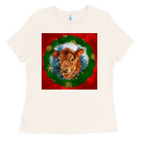 Christmas Red Angus Calf Head Ladies Tee | Teevron