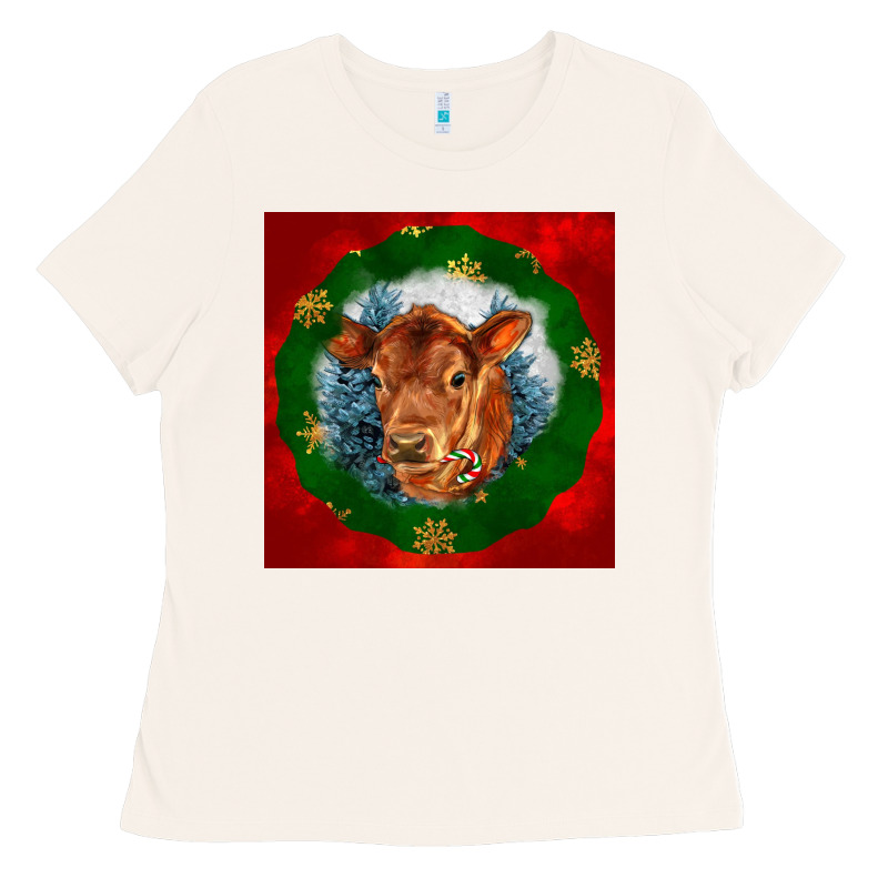 Christmas Red Angus Calf Head Ladies Tee by LillyAllenDesigns | Teevron