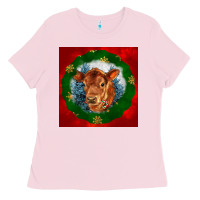 Bubblegum Pink christmas red angus calf head Ladies Tee - LillyAllenDesigns