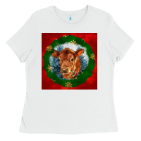 White christmas red angus calf head Ladies Tee - LillyAllenDesigns
