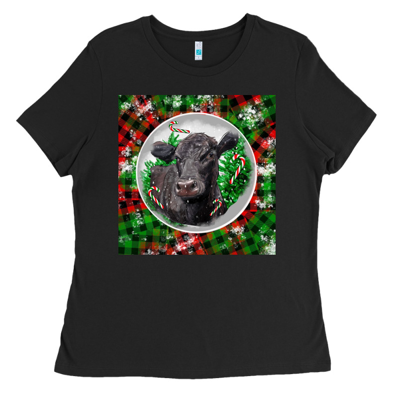 Christmas Black Angus Cow Ladies Tee by LillyAllenDesigns | Teevron