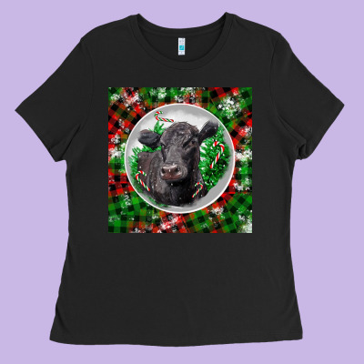 Christmas Black Angus Cow Ladies Tee Designed By Lillyallendesigns